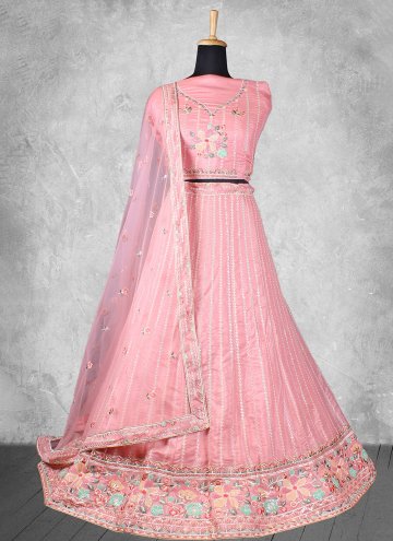 Pink Georgette Embroidered A Line Lehenga Choli for Ceremonial