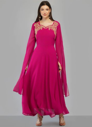 Pink Georgette Embroidered Casual Kurti for Festival