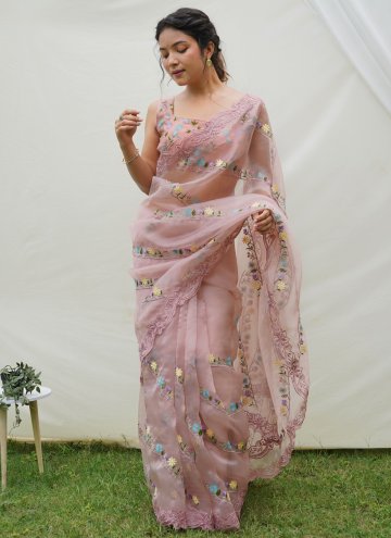 Pink Georgette Embroidered Classic Designer Saree