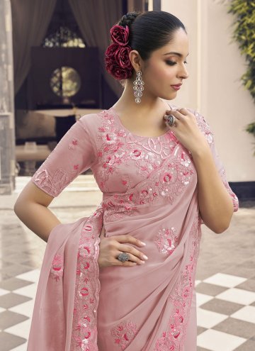 Pink Georgette Embroidered Designer Traditional Saree