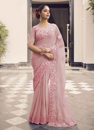 Pink Georgette Embroidered Designer Traditional Sa