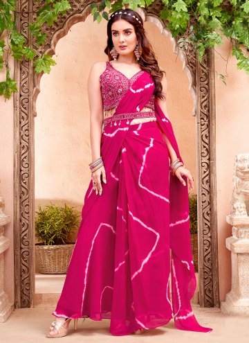 Pink Georgette Embroidered Lehenga Saree for Ceremonial
