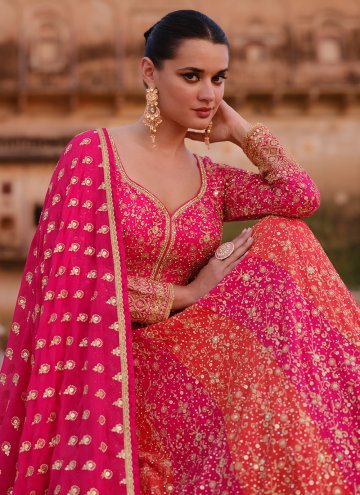 Pink Georgette Embroidered Readymade Designer Gown for Party