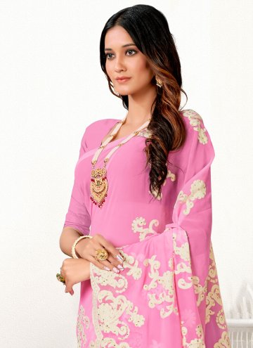 Pink Georgette Embroidered Trendy Saree for Festival