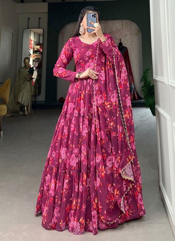 Pink Georgette Floral Print Designer Gown for Cere