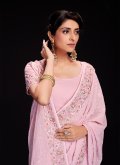 Pink Georgette Lucknowi Work Trendy Saree for Ceremonial - 1