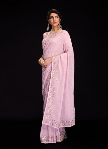 Pink Georgette Lucknowi Work Trendy Saree for Ceremonial