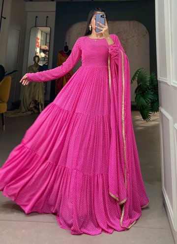 Pink Georgette Printed Designer Gown for Ceremonial