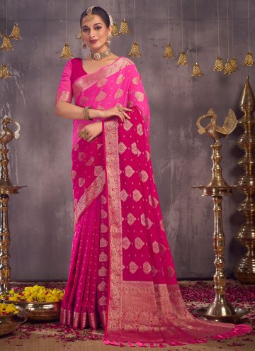 Pink Georgette Woven Contemporary Saree