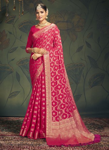 Pink Georgette Woven Designer Saree for Ceremonial
