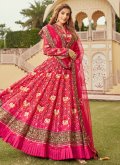 Pink Gown in Jacquard with Bandhej Print - 1