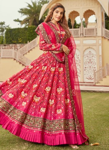 Pink Gown in Jacquard with Bandhej Print