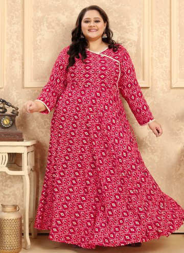 Pink Gown in Rayon with Printed