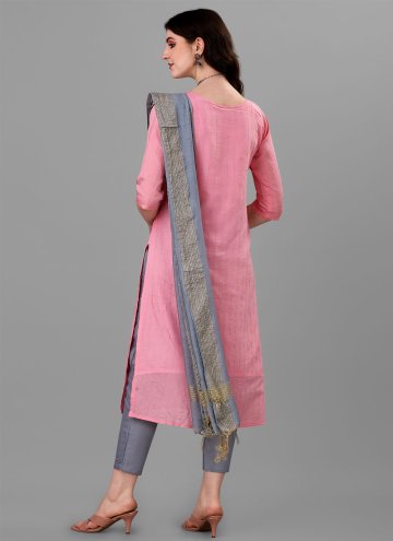 Pink Handloom Cotton Embroidered Salwar Suit for Festival