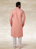 Pink Handloom Cotton Printed Kurta Pyjama - 1