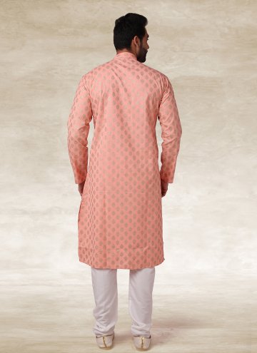 Pink Handloom Cotton Printed Kurta Pyjama