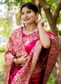 Pink Handloom Silk Border Trendy Saree - 1