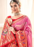 Pink Handloom Silk Jacquard Work Trendy Saree - 1
