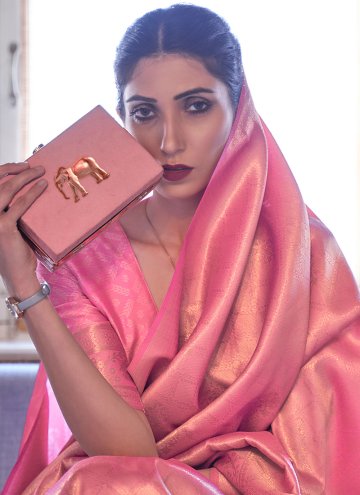 Pink Handloom Silk Woven Contemporary Saree