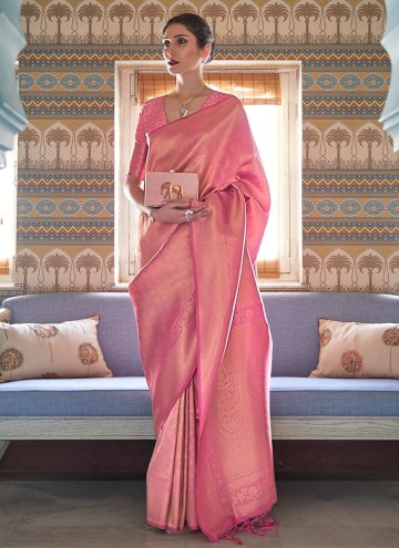 Pink Handloom Silk Woven Contemporary Saree