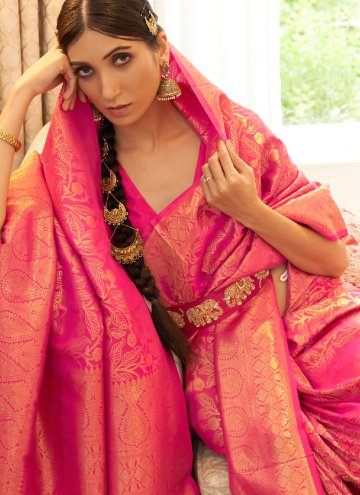 Pink Handloom Silk Woven Traditional Saree for Festival