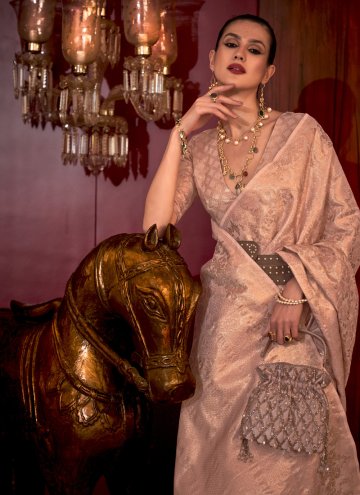 Pink Handloom Silk Woven Trendy Saree for Ceremonial