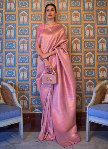 Pink Handloom Silk Woven Trendy Saree for Festival