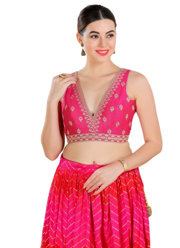 Pink  in Silk with Embroidered