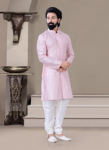 Pink Indo Western in Jacquard with Plain Work