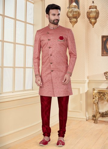 Pink Jacquard Embroidered Indo Western for Ceremon