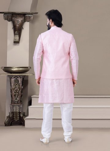 Pink Jacquard Plain Work Indo Western for Ceremonial