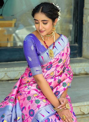 Pink Kanjivaram Silk Meenakari Trendy Saree