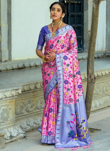 Pink Kanjivaram Silk Meenakari Trendy Saree