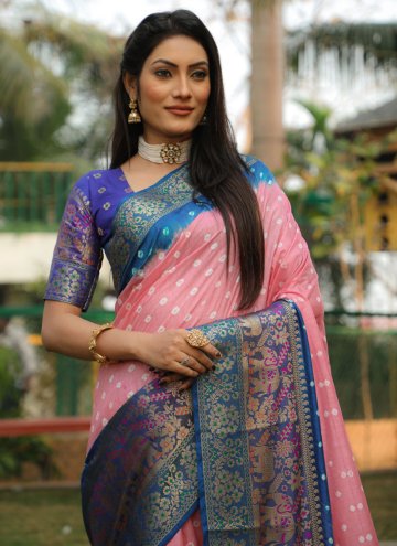 Pink Kanjivaram Silk Woven Bandhani Saree