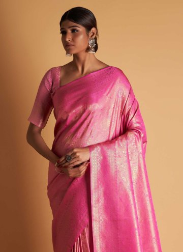 Pink Kanjivaram Silk Woven Contemporary Saree
