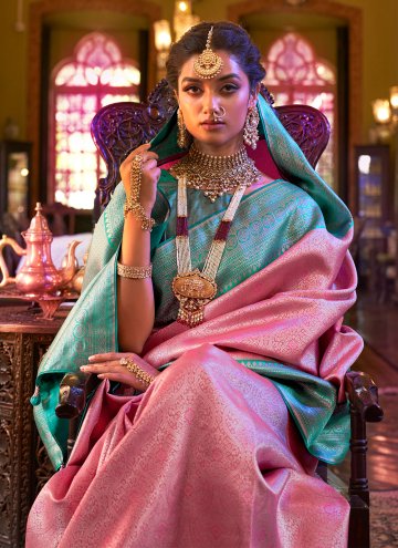 Pink Kanjivaram Silk Woven Contemporary Saree for Ceremonial