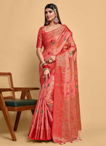 Pink Kanjivaram Silk Woven Trendy Saree for Party