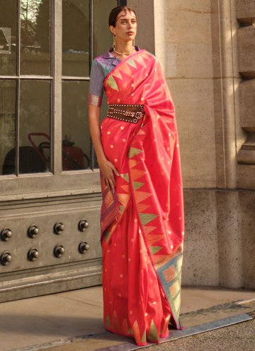 Pink Khadi Woven Contemporary Saree for Ceremonial