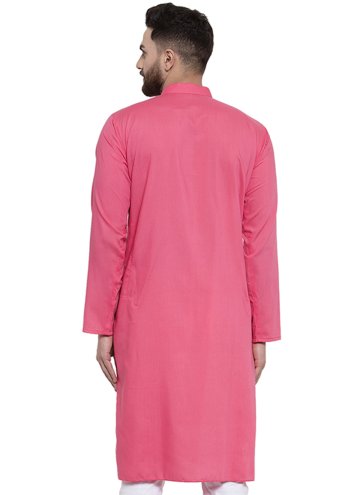 Pink Kurta in Blended Cotton with Plain Work