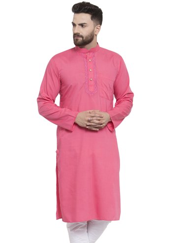 Pink Kurta in Blended Cotton with Plain Work