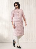 Pink Kurta Pyjama in Banarasi Jacquard with Fancy work - 1