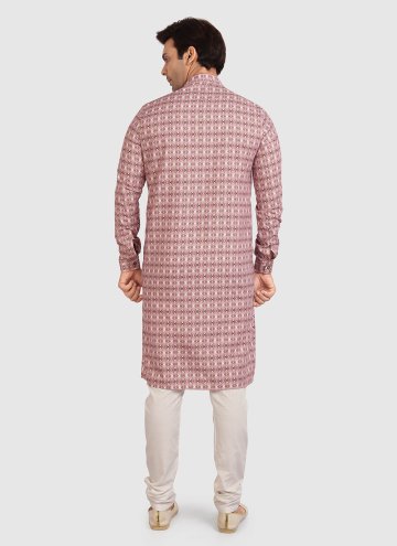 Pink Kurta Pyjama in Cotton  with Printed