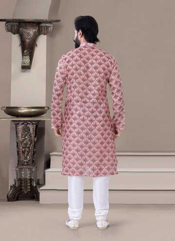 Pink Kurta Pyjama in Jacquard with Printed