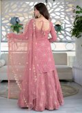 Pink Lehenga Choli in Faux Georgette with Embroidered - 1