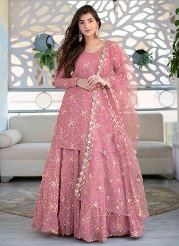 Pink Lehenga Choli in Faux Georgette with Embroide