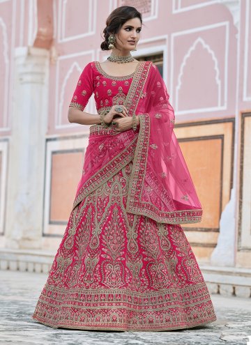 Pink Lehenga Choli in Velvet with Embroidered
