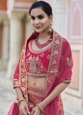 Pink Lehenga Choli in Velvet with Embroidered - 1
