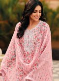 Pink Linen Embroidered Designer Salwar Kameez for Casual - 1
