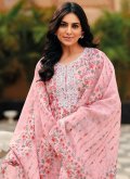 Pink Linen Embroidered Designer Salwar Kameez for Casual - 3