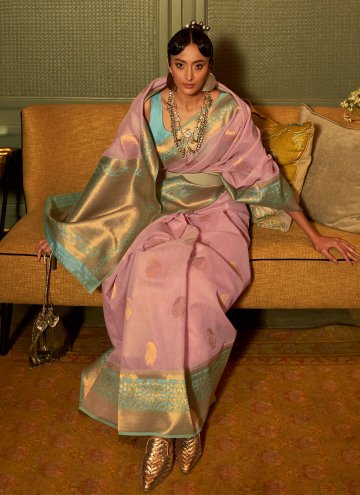 Pink Linen Woven Classic Designer Saree